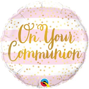 18''M. ON YOUR COMMUNION PINK STRIPES