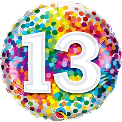 18 M Number 13 Rainbow Birthday Confetti