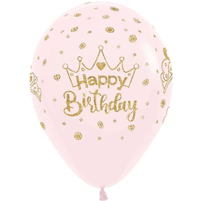 11" Happy Birthday Crowns Pastel Matte Pink (50pcs)