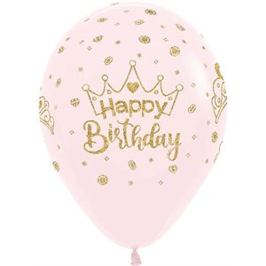 11" Happy Birthday Crowns Pastel Matte Pink (50pcs)