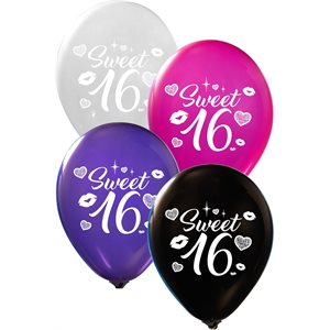 "Sweet 16 - (50CT) 12"" Latex Balloons - 2 Sided Print"