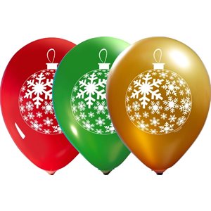 "Christmas Ball (Red / Green / Gold) (50CT) - 12"" Latex Balloon