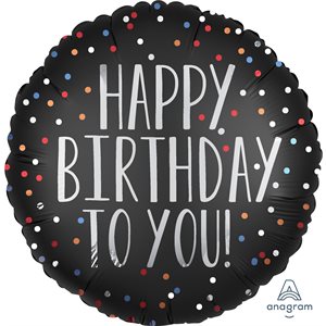 18'' M. HAPPY BIRTHDAY TO YOU SATIN DOTS