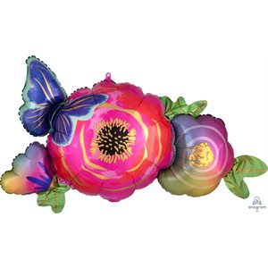 37''M.SATIN INFUSED FLOWERS&BUTTERFLY H / S