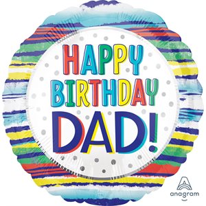 18'' M. HAPPY BIRTHDAY DAD PAINTED STRIPES