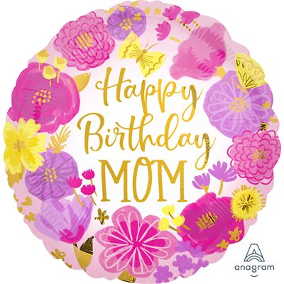 M.18'' HAPPY BIRTHDAY MOM PAINTED FLOWERS M.18'' HAPPY BIRTHDAY MOM PAINTED FLOWERS