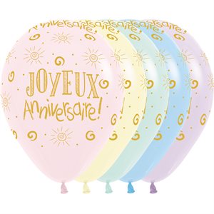 11" Joyeux Anniversaire Pastel Mat Asst. (50pcs)