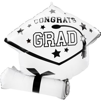 CONGRATS GRAD HAT WHITE H / S 25''