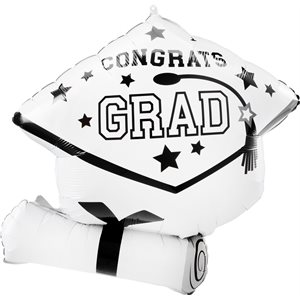 CONGRATS GRAD HAT WHITE H / S 25''
