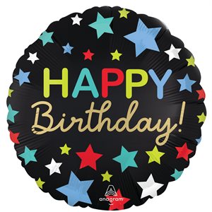 18'' M.SATIN HAPPY BIRTHDAY STARS
