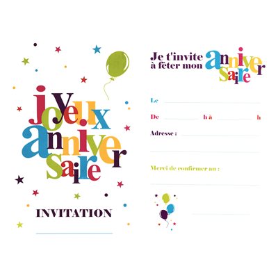 Carte invitation Joyeux Anniversaire festif Multicolore 11 x Carte invitation Joyeux Anniversaire festif Multicolore 11 x