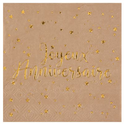 Serviette Joyeux Anniversaire Kraft 12.5 x 12.5 cm Sachet de Serviette Joyeux Anniversaire Kraft 12.5 x 12.5 cm Sachet de