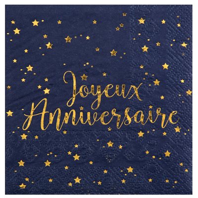 Serviette Joyeux Anniversaire Bleu 12.5 x 12.5 cm Sachet de Serviette Joyeux Anniversaire Bleu 12.5 x 12.5 cm Sachet de