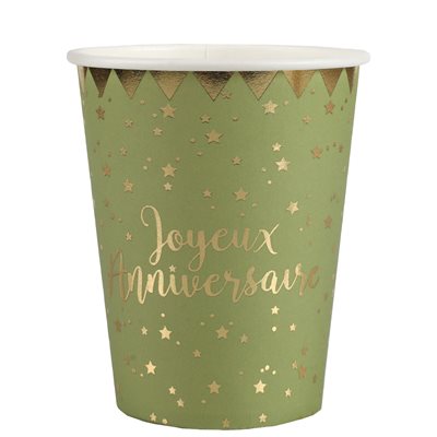 Gobelet Joyeux Anniversaire Sauge Sachet de 10 pièces Gobelet Joyeux Anniversaire Sauge Sachet de 10 pièces