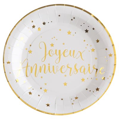 Assiette Joyeux Anniversaire Blanc Ø 22.5 cm Sachet de 10 pi Assiette Joyeux Anniversaire Blanc Ø 22.5 cm Sachet de 10 pi
