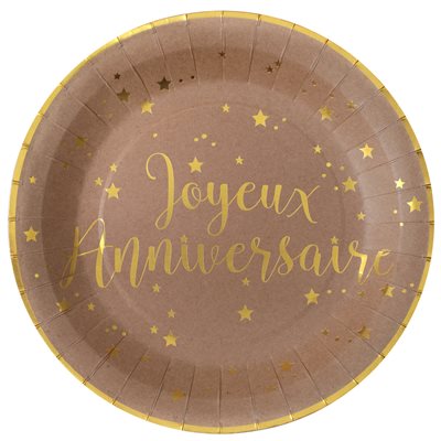 Assiette Joyeux Anniversaire Kraft Ø 22.5 cm Sachet de 10 pi Assiette Joyeux Anniversaire Kraft Ø 22.5 cm Sachet de 10 pi