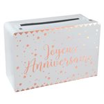 Tirelire Joyeux Anniversaire métallisé Rose 24 x 16 x 10 cm