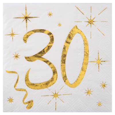 Serviette des âges or 30 ans 12.5 x 12.5 cm Sachet de 20 piè Serviette des âges or 30 ans 12.5 x 12.5 cm Sachet de 20 piè