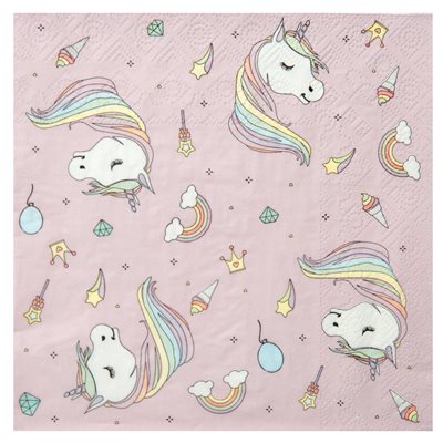Serviette Licorne Rose 16.5 x 16.5 cm Sachet de 20 pièces Serviette Licorne Rose 16.5 x 16.5 cm Sachet de 20 pièces