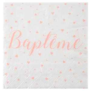 Serviette Baptême Corail 16.5 x 16.5 cm Sachet de 20 pièces