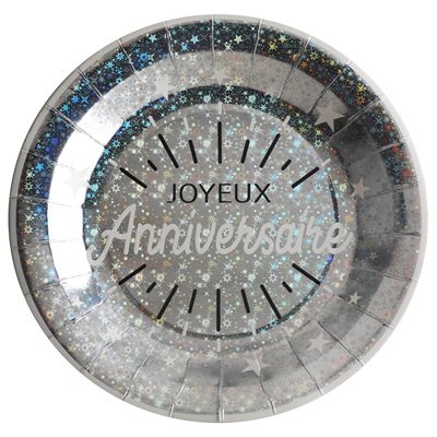 Assiette Anniversaire Etincelant Argent Ø 22.5 cm Sachet de Assiette Anniversaire Etincelant Argent Ø 22.5 cm Sachet de