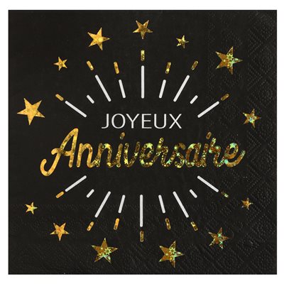 Serviette Anniversaire Etincelant Or 16.5 x 16.5 cm Sachet d Serviette Anniversaire Etincelant Or 16.5 x 16.5 cm Sachet d