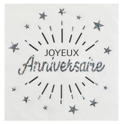 Serviette Anniversaire Etincelant Argent 16.5 x 16.5 cm Sach Serviette Anniversaire Etincelant Argent 16.5 x 16.5 cm Sach