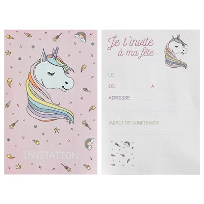Carte invitation Licorne Rose 11 x 17 cm Sachet de 6 pièces Carte invitation Licorne Rose 11 x 17 cm Sachet de 6 pièces