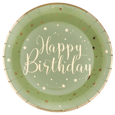 Assiette Happy Birthday Sauge Ø 22.5 cm Sachet de 10 pièces Assiette Happy Birthday Sauge Ø 22.5 cm Sachet de 10 pièces