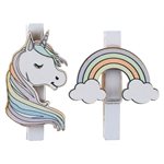 Licorne sur pince Rose 4 x 5 cm Sachet de 6 pièces