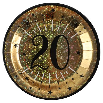 Assiette Âge étincelant or 20 ans Ø 22.5 cm Sachet de 10 piè Assiette Âge étincelant or 20 ans Ø 22.5 cm Sachet de 10 piè