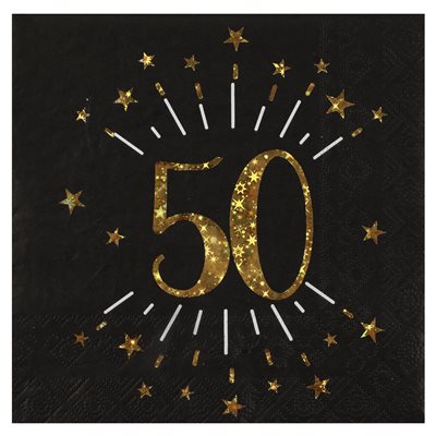 Serviette Âge étincelant or 50 ans 16.5 x 16.5 cm Sachet de Serviette Âge étincelant or 50 ans 16.5 x 16.5 cm Sachet de