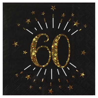 Serviette Âge étincelant or 60 ans 16.5 x 16.5 cm Sachet de Serviette Âge étincelant or 60 ans 16.5 x 16.5 cm Sachet de