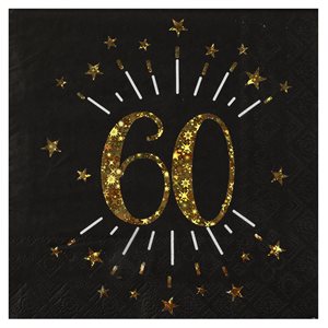 Serviette Âge étincelant or 60 ans 16.5 x 16.5 cm Sachet de