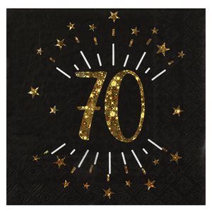 Serviette Âge étincelant or 70 ans 16.5 x 16.5 cm Sachet de