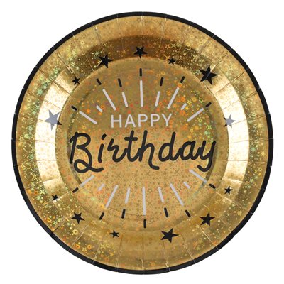 Assiette Happy birthday Etincelant Or Ø 22.5 cm Sachet de 10