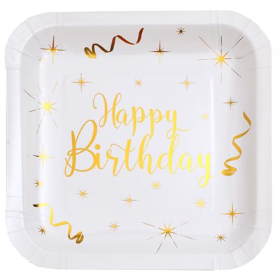 Assiette Happy birthday Or 23 x 23 cm Sachet de 10 pièces Assiette Happy birthday Or 23 x 23 cm Sachet de 10 pièces