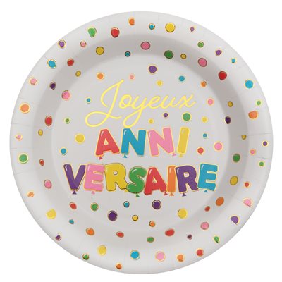 Assiette Anniversaire ballon Multicolore Ø 22.5 cm Sachet de Assiette Anniversaire ballon Multicolore Ø 22.5 cm Sachet de