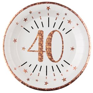 Assiette Âge étincelant rose gold 40 ans Ø 22.5 cm Sachet de