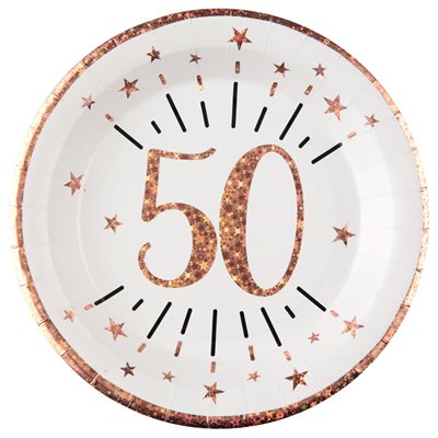 Assiette Âge étincelant rose gold 50 ans Ø 22.5 cm Sachet de Assiette Âge étincelant rose gold 50 ans Ø 22.5 cm Sachet de