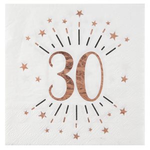 Serviette Âge étincelant rose gold 30 ans 16.5 x 16.5 cm Sac