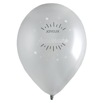 Ballon Anniversaire Etincelant Argent Ø 23 cm Sachet de 8 pi Ballon Anniversaire Etincelant Argent Ø 23 cm Sachet de 8 pi
