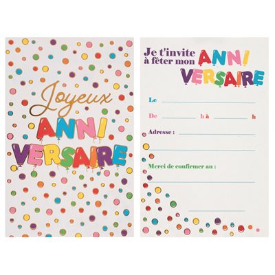 Carte invitation Anniversaire ballon Multicolore 11 x 17 cm Carte invitation Anniversaire ballon Multicolore 11 x 17 cm