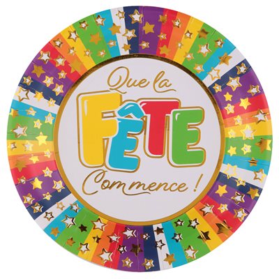 Assiette C'est la Fête Multicolore Ø 22.5 cm Sachet de 10 pi Assiette C'est la Fête Multicolore Ø 22.5 cm Sachet de 10 pi