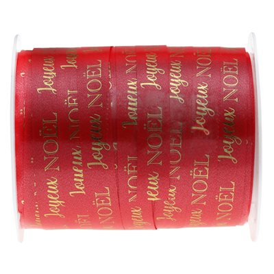 Bolduc Joyeux Noël Or 10 mm Bobine de 25 mètres Bolduc Joyeux Noël Or 10 mm Bobine de 25 mètres