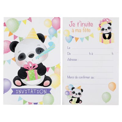 Carte invitation Panda Multicolore 11 x 17 cm Sachet de 6 pi Carte invitation Panda Multicolore 11 x 17 cm Sachet de 6 pi