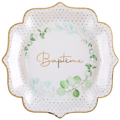 Assiette végétal Baptême Vert 21 x 21 cm Sachet de 10 pièces Assiette végétal Baptême Vert 21 x 21 cm Sachet de 10 pièces