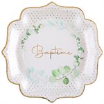 Assiette végétal Baptême Vert 21 x 21 cm Sachet de 10 pièces