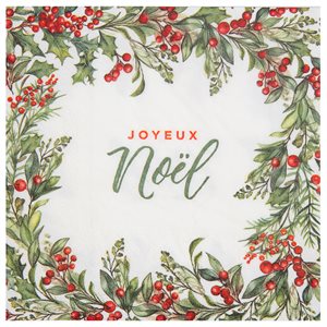 Serviette Houx Multicolore 33 x 33 cm Sachet de 20 pièces