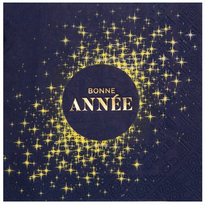 Serviette Bonne Année pailletté Marine 33 x 33 cm Sachet de Serviette Bonne Année pailletté Marine 33 x 33 cm Sachet de